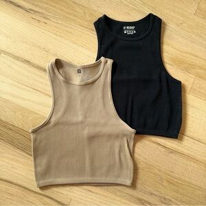 Set of 2 Ribbed Crop Tops – Black & Tan (Women’s Small)
